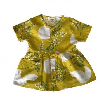 lumik-Short Yellow Flowery Button Dress-