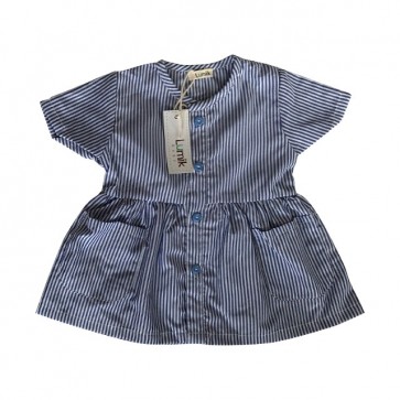 lumik-Short Blue Stripes Button Dress-